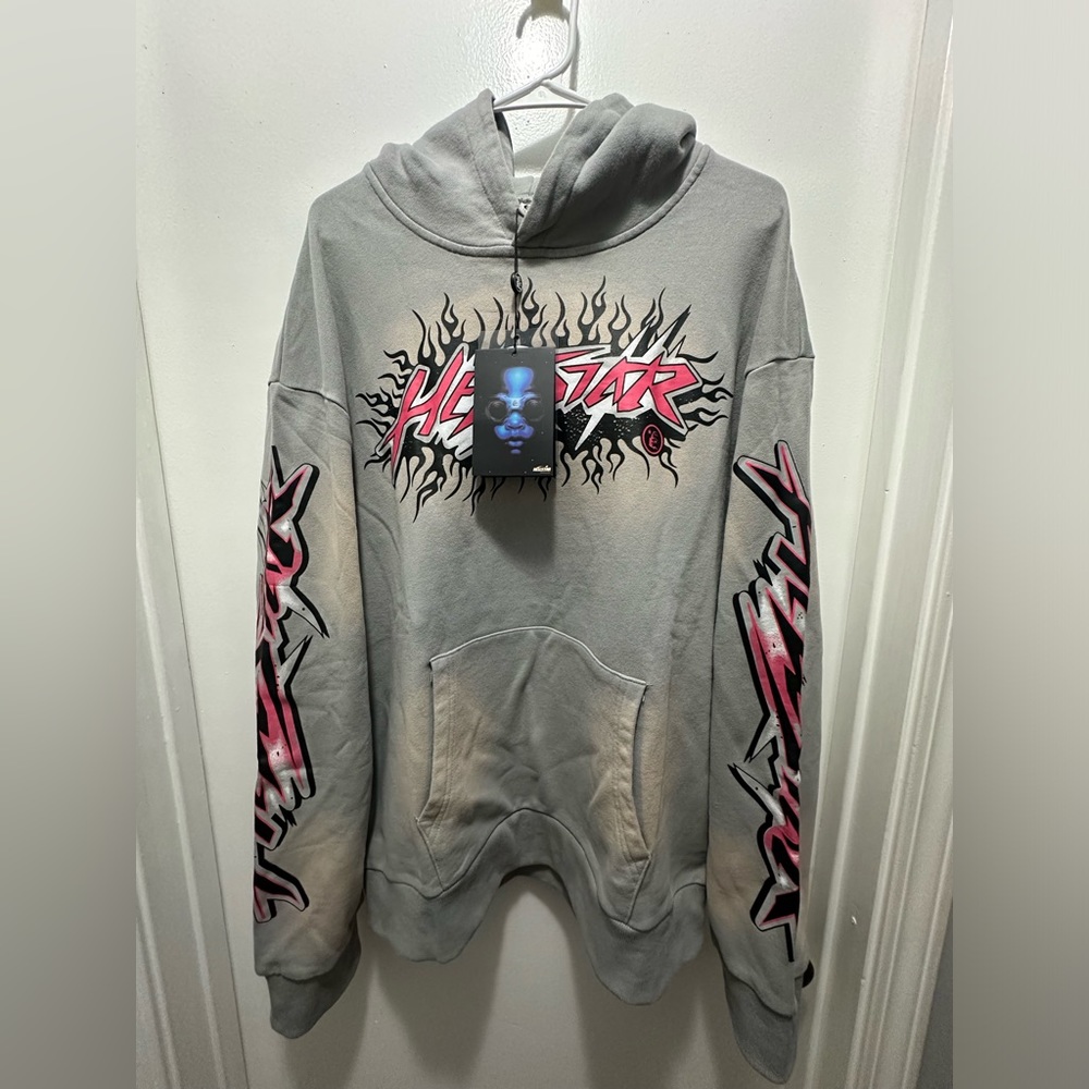 Hellstar Future Flame Hoodie Size Large Grey/Black/Pink